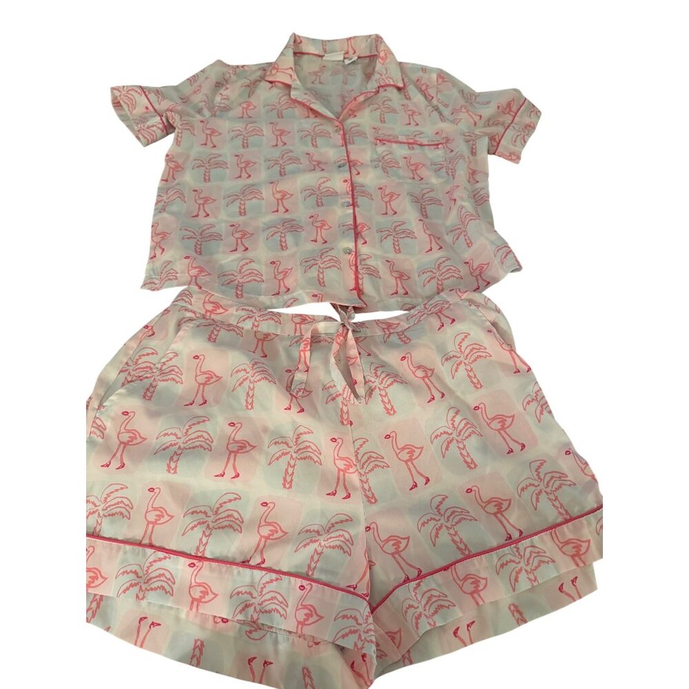 Bouffant’s & Broken Hearts Womens Size Medium Pink Flamingo Print Pajama Set - Picture 10 of 11